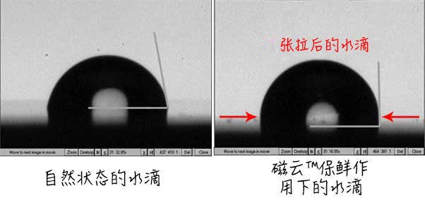 normal water droplet vs. water droplet when exposed to FoodSphere - EsMo Technologies